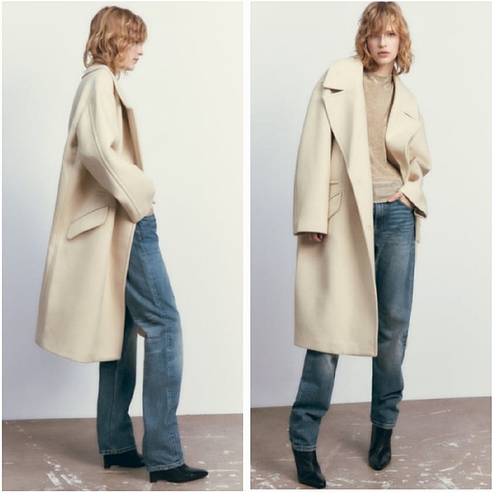 Zara Oversized Coat Cream - Picture 6 of 17